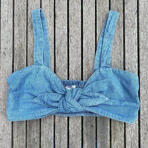 American Eagle Outfitters Denim Crop Top with Front Tie – Size S